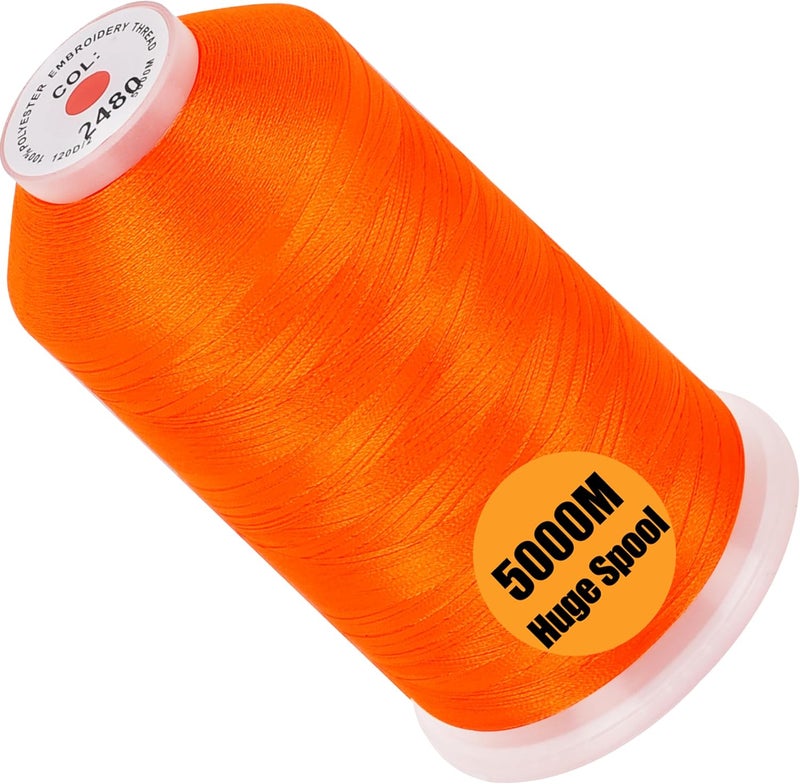 New brothread - Single Huge Spool 5000M Each Polyester Embroidery Machine Thread 40WT for Commercial and Domestic Machines - Neon Dark Orange - Image 1